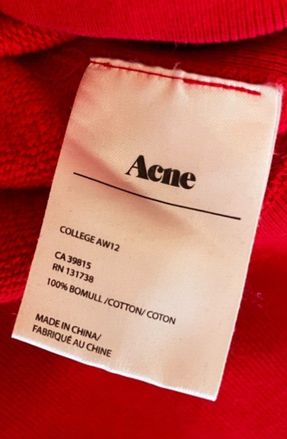 Acne Studios Pullover Cotton Sweater Red Sweatshirt Size Men M