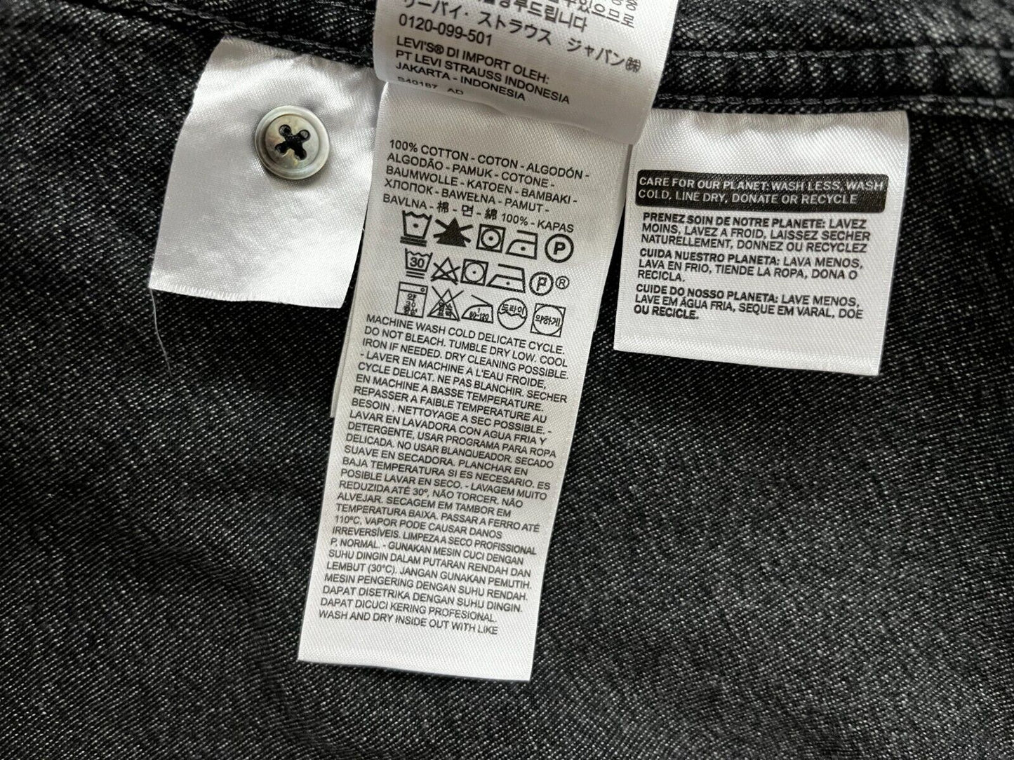 Levi's Strauss Button Up Shirt Denim Cotton Gray Men Size S