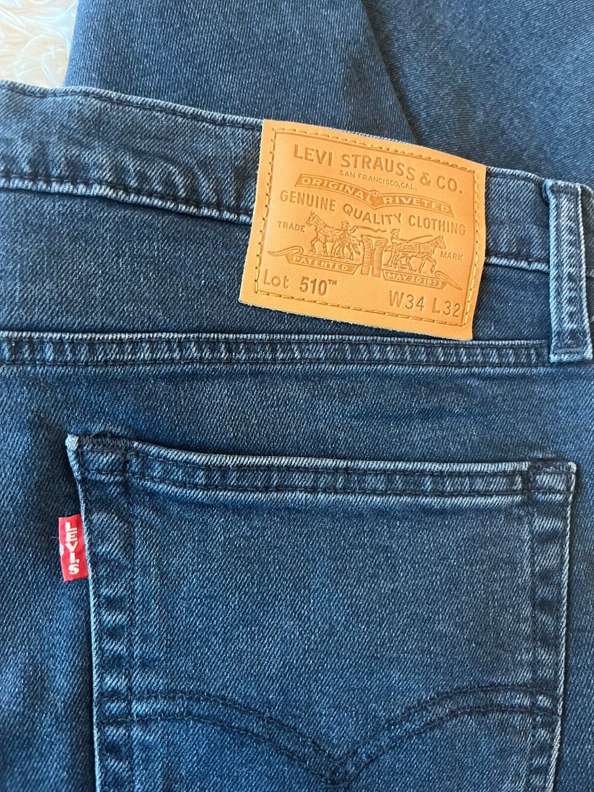 Levis 510 Dark Blue Jeans Mens 34x32 Slim Fit Skinny Leg Denim Big E