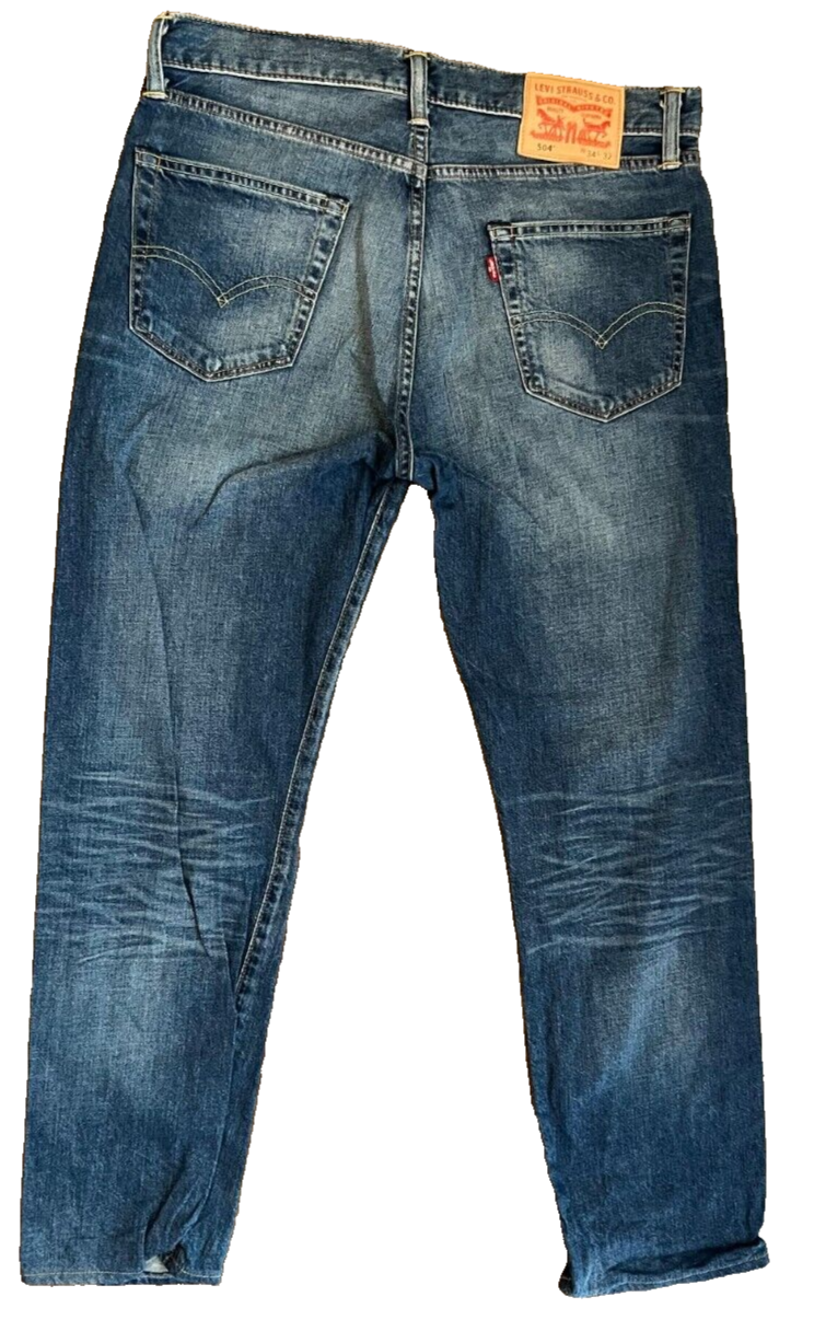 Levis 504 Blue Jeans Mens 34x32 Regular Fit Straight Leg Denim Red Tab