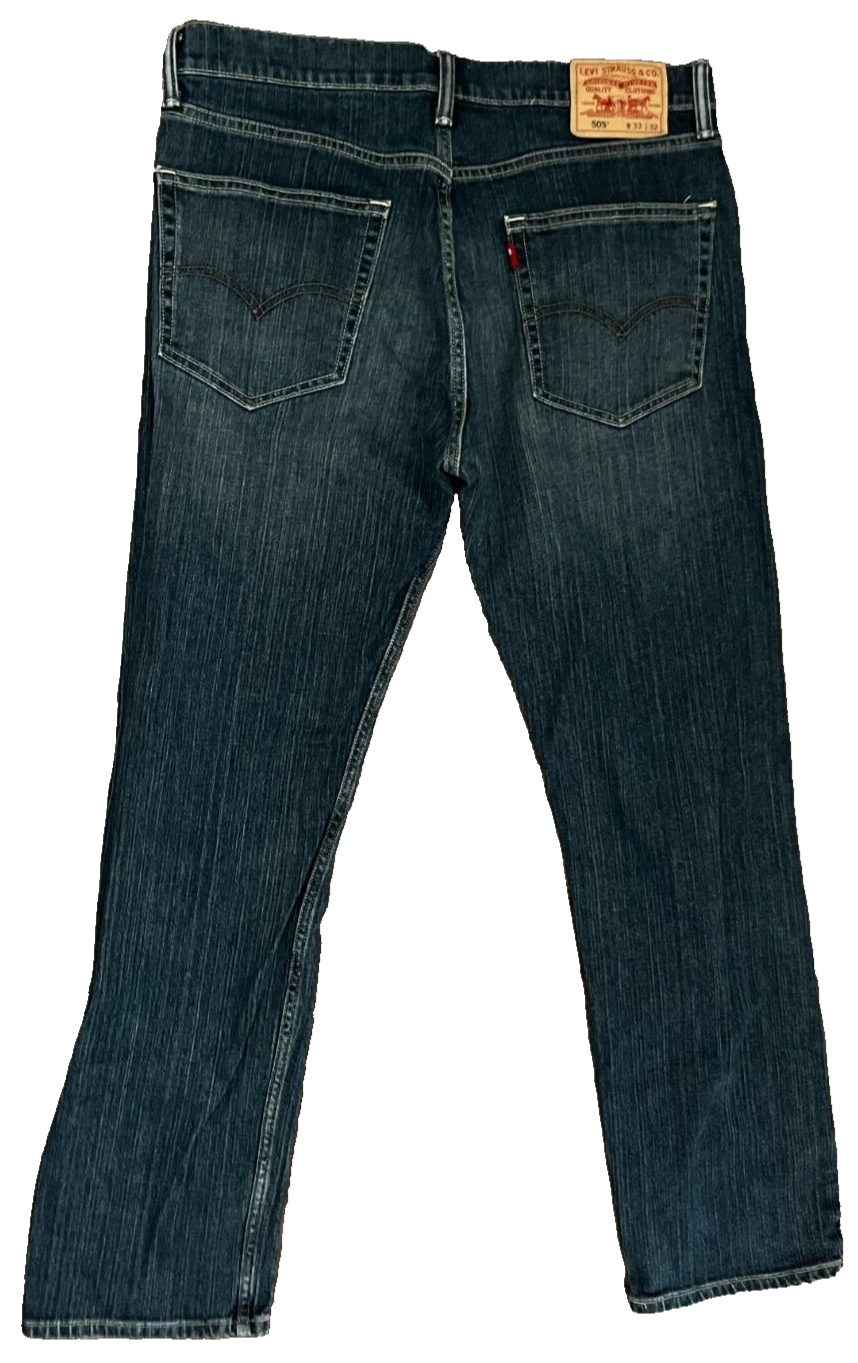 Levis 505 Blue Jeans Mens 33x32 Regular Fit Straight Leg Denim Blank Red Tag