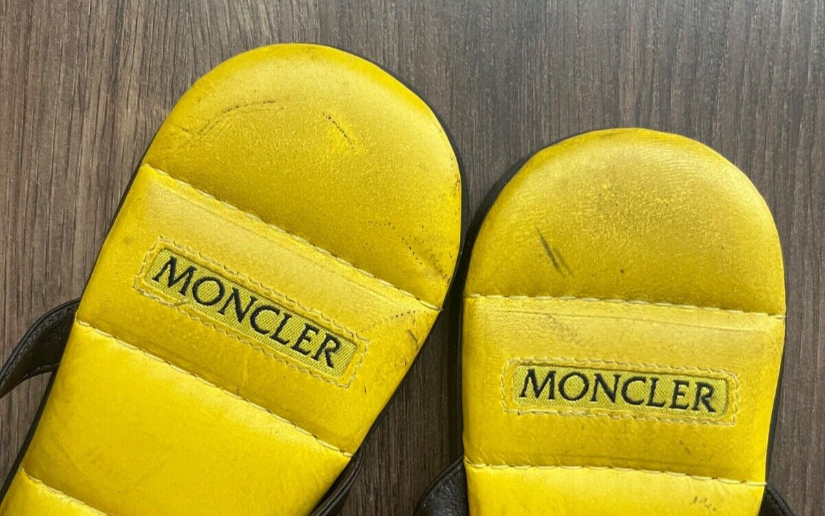 Moncler Sandals Flip Flops Yellow Rubber Leather Women Size 36 Made in Italy