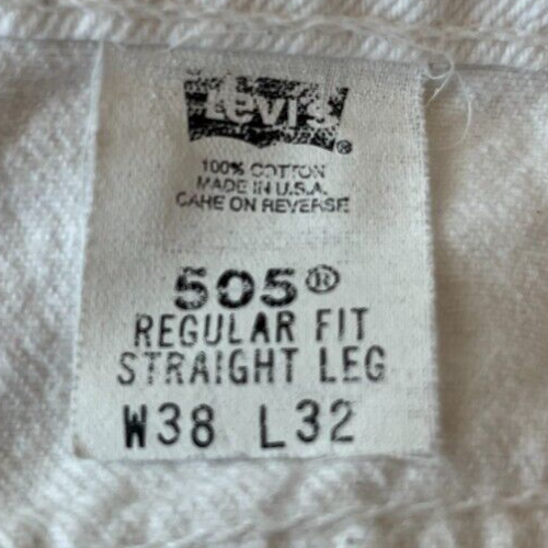 Vintage Levis 505 White Jeans Mens 38x32 Slim Fit Straight Leg Denim Orange Tab