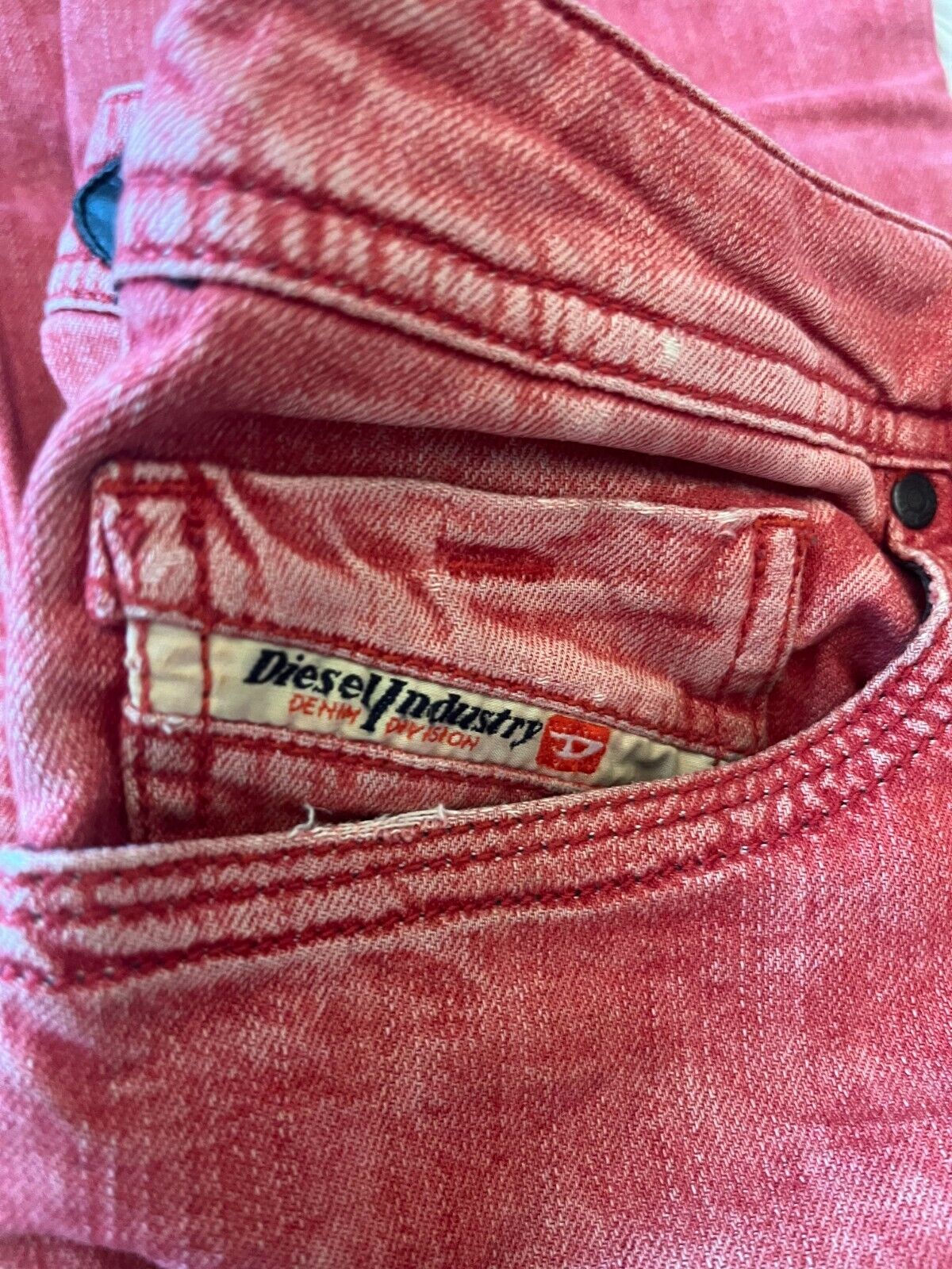 Diesel Industry Red Jeans Men Size 31 Slim Fit Stretch Straight Leg Denim