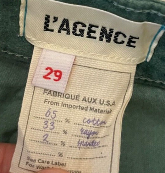 L'Agence Jeans Denim Green Women Size 29 Marty High Rise Flare Made in USA
