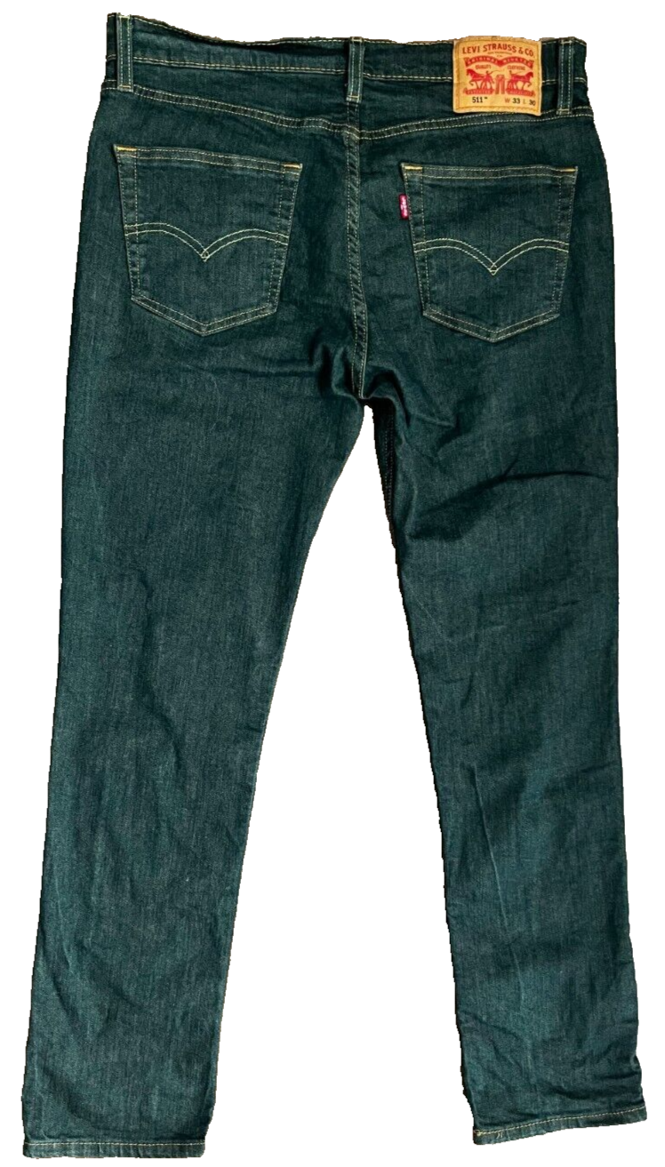 Levis 511 Green Blue Jeans Mens 33x30 Slim Fit Straight Leg Denim Red Tag