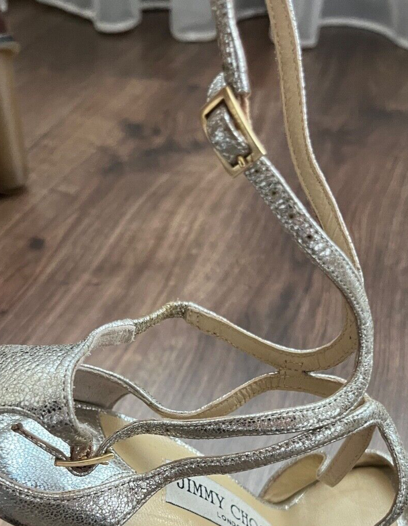 Jimmy Choo Lance 100 Glitter Leather Heel Shoes Pointy Toe Pumps Women Size 35