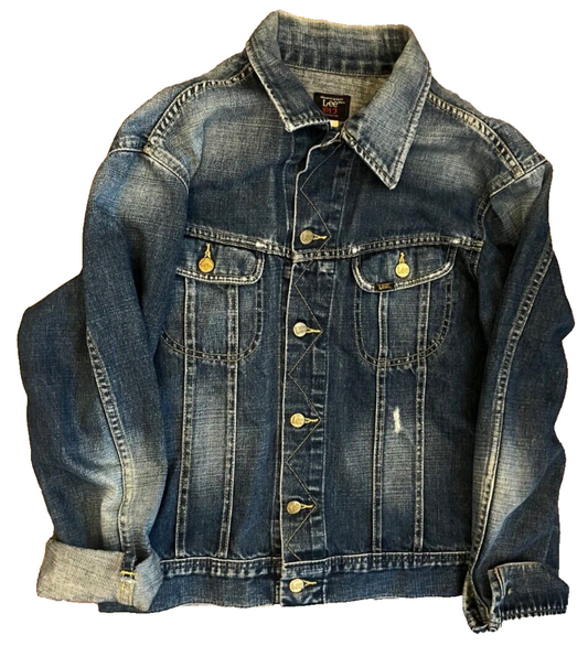 Vintage Lee Denim Jacket 101-J Sanforized Trucker Distressed Men Size L