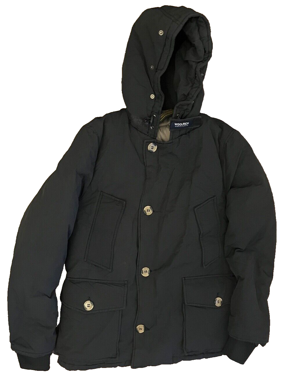 Woolrich Jacket Hooded Full Zip Buttons Cotton Blend Size Men CHECK MEASUREMENTS