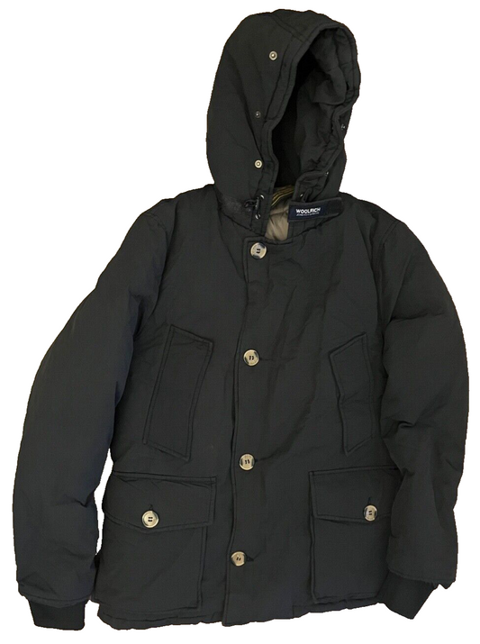 Woolrich Jacket Hooded Full Zip Buttons Cotton Blend Size Men CHECK MEASUREMENTS
