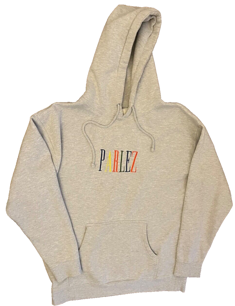 Parlez Hoodie Sweater Pullover Gray Embroidered Drawstring Size Men L