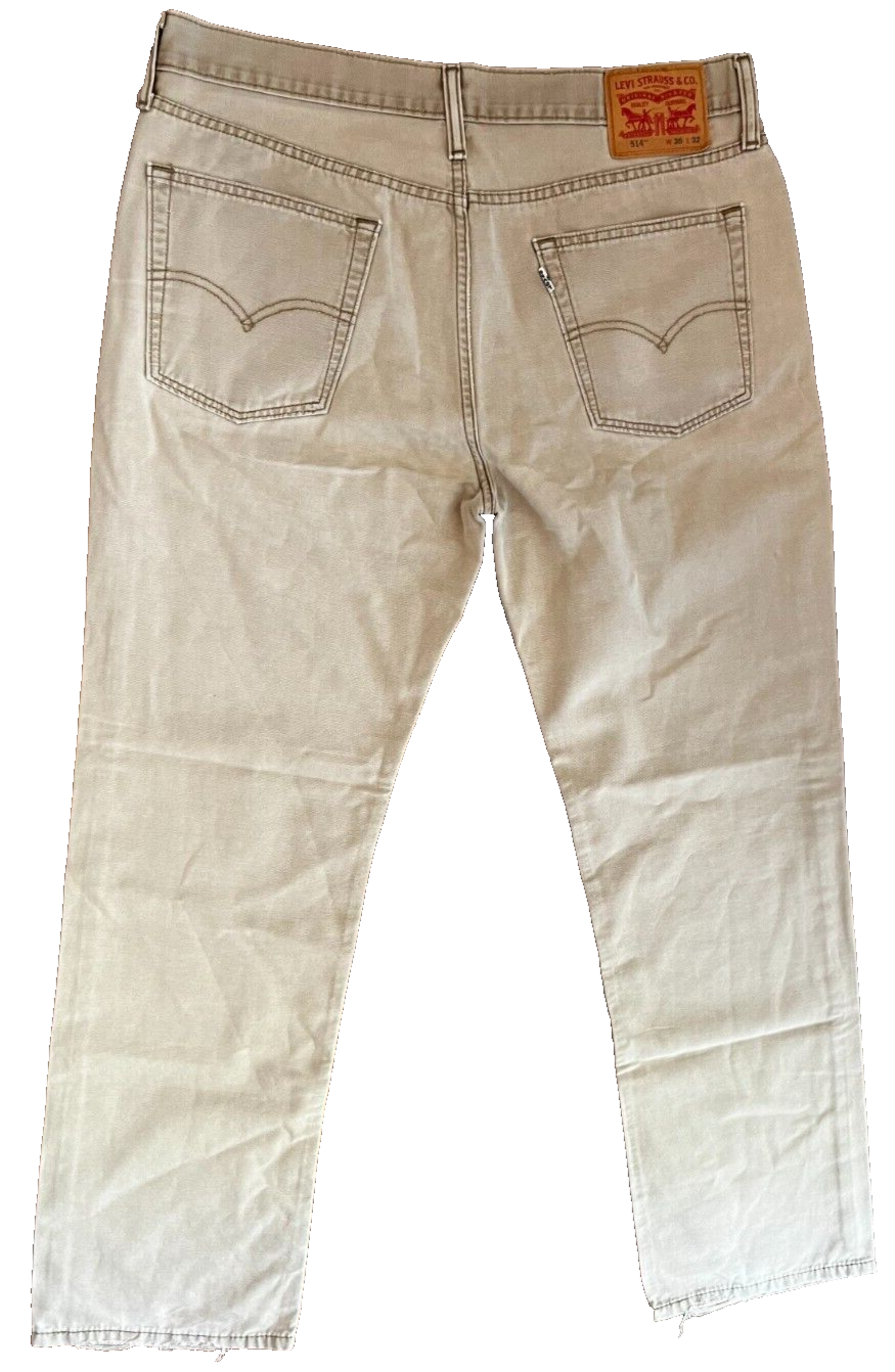 Levis 514 Beige Jeans Mens 36x32 Slim Fit Straight Leg Denim White Tab