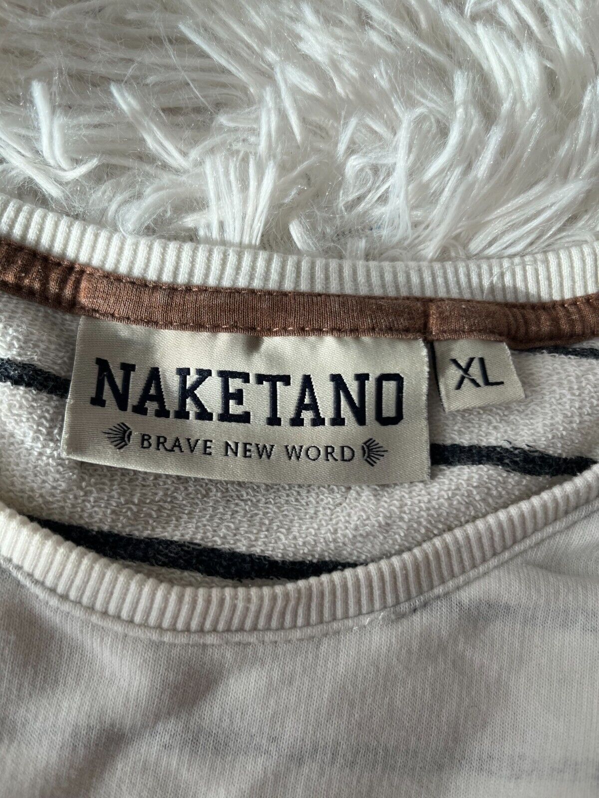 Naketano Sweater Sweatshirt Pullover Crewneck White Striped Men Size XL
