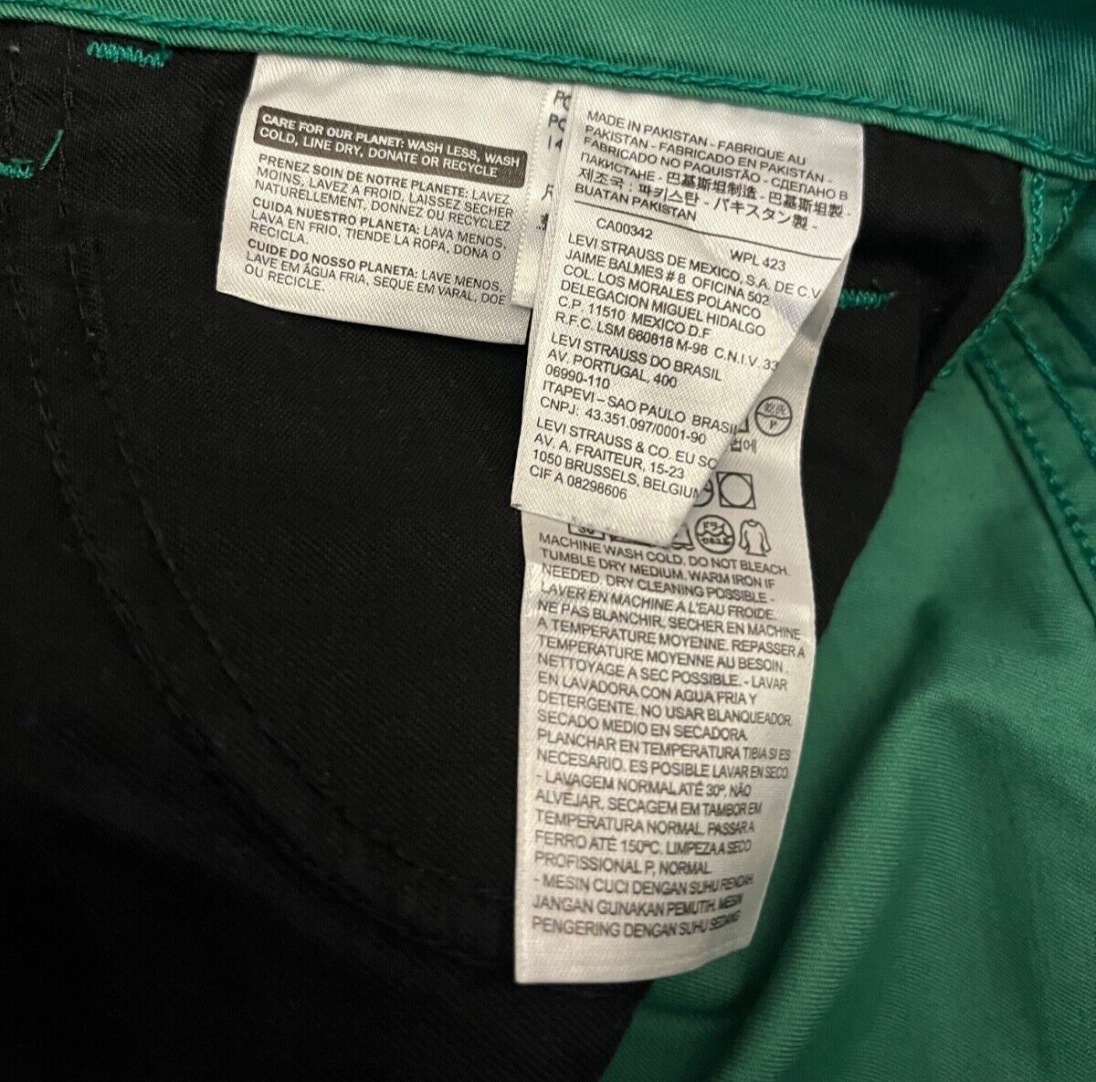 Levi's 511 Jeans Green Denim Slim Fit Straight Leg Size Men 32x34 Black Tab