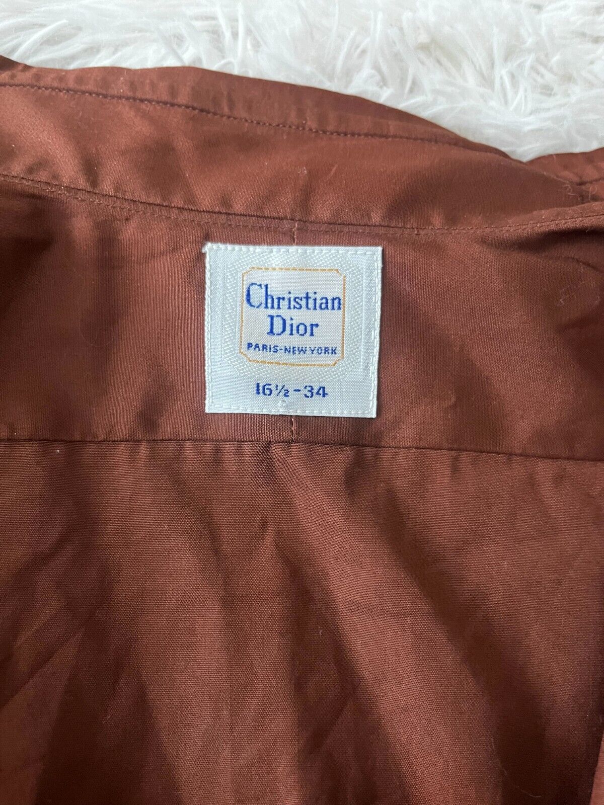 Christian Dior Button Up Long Sleeve Shirt Brown Solid Cotton Men Size 16.5 - 34