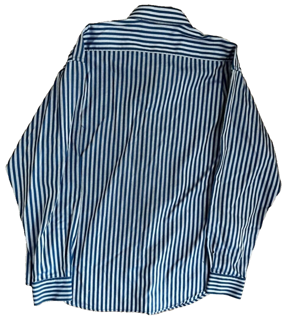 Yves Saint Laurent Button Up Long Sleeve Shirt Blue Striped Cotton Men Size 17R