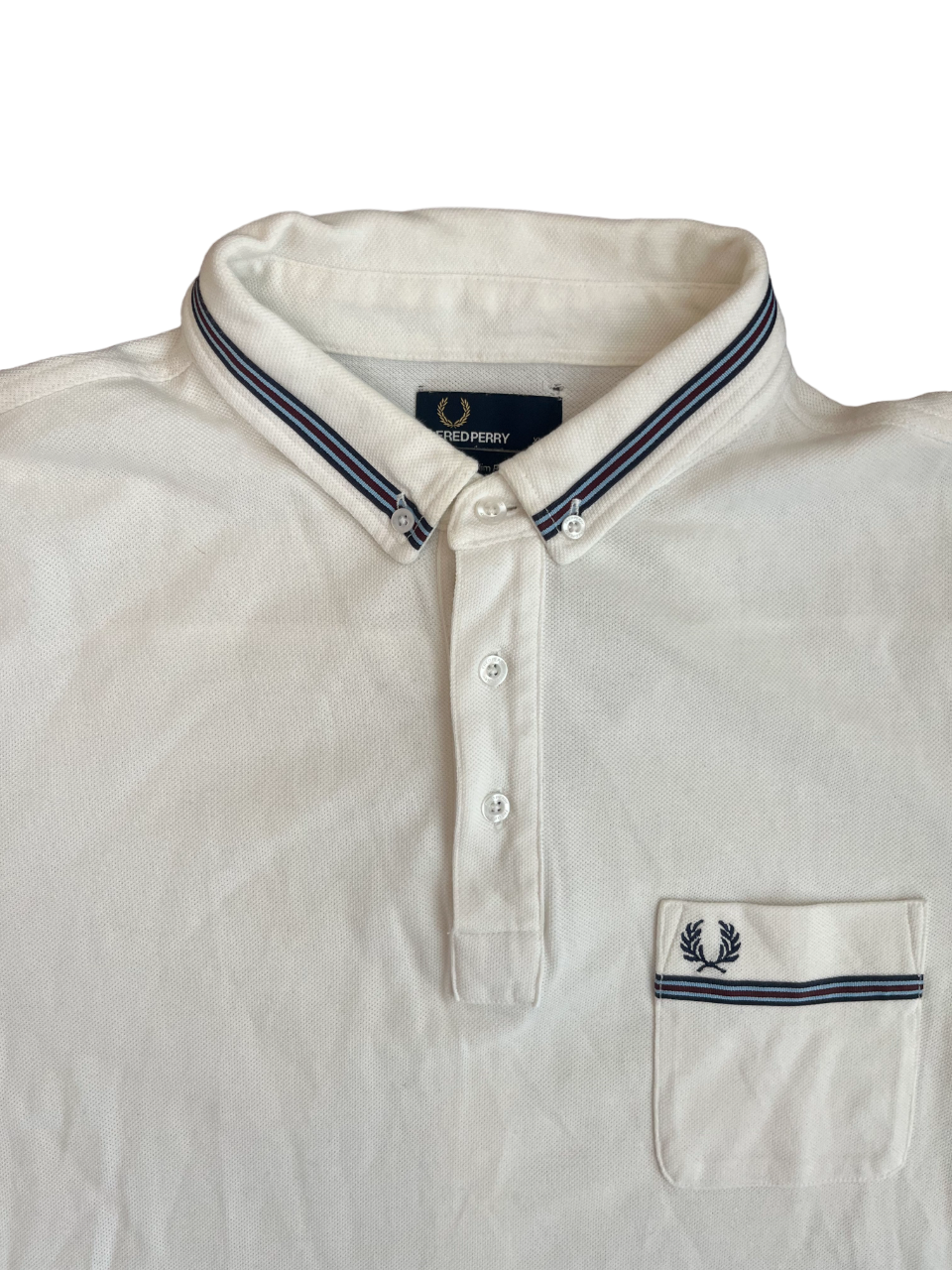 Fred Perry Polo Shirt Pocket White Cotton Slim Fit Men Size XL