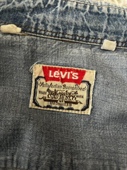 Vintage 70s (1973) Levi's Snap Long Sleeve Denim Shirt Size Men L White Tab