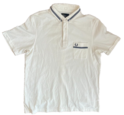 Fred Perry Polo Shirt Pocket White Cotton Slim Fit Men Size XL