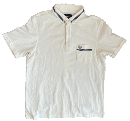 Fred Perry Polo Shirt Pocket White Cotton Slim Fit Men Size XL