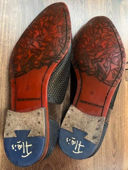 Floris Van Bommel Leather Shoes Oxford Snake Skin Loafer Navy Brown Size Men 9