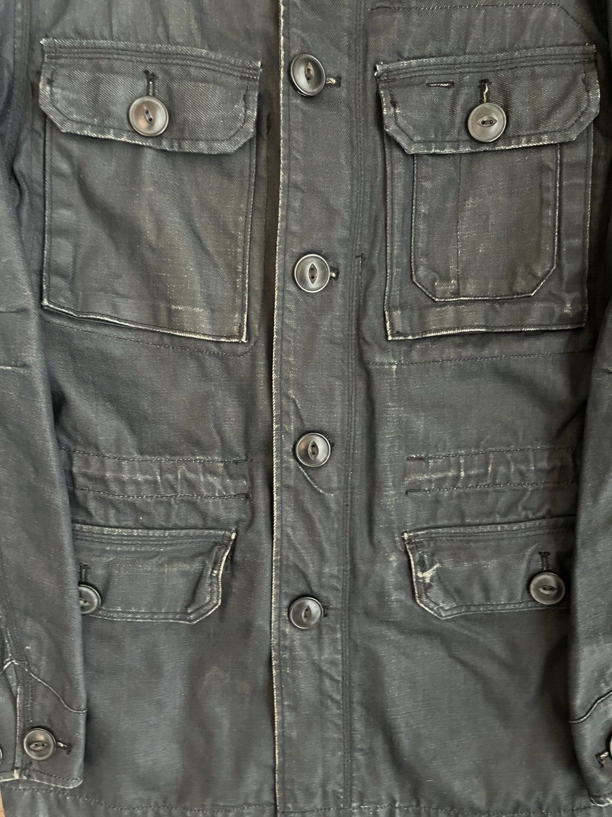 Levis Denim Long Jacket Military Waxed Dark Wash Pockets Size Men S