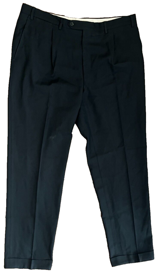 Canali Dress Pants Men Size 54 Black Pure Wool Trousers Made in Italy
