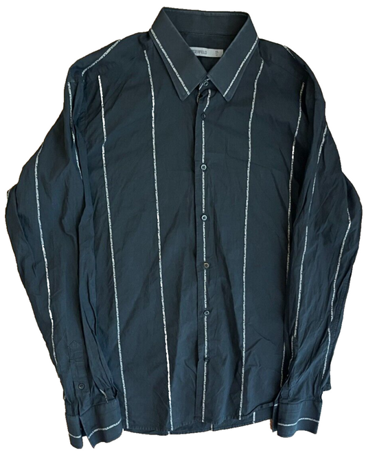 Karl Lagerfeld Tailored Fit Button Up Shirt Black Striped Cotton Men Size 43