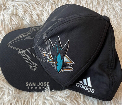 San Jose Sharks NHL 2017 Ice Hockey Hat Full Cap Signed Adidas Fitmax Size S / M