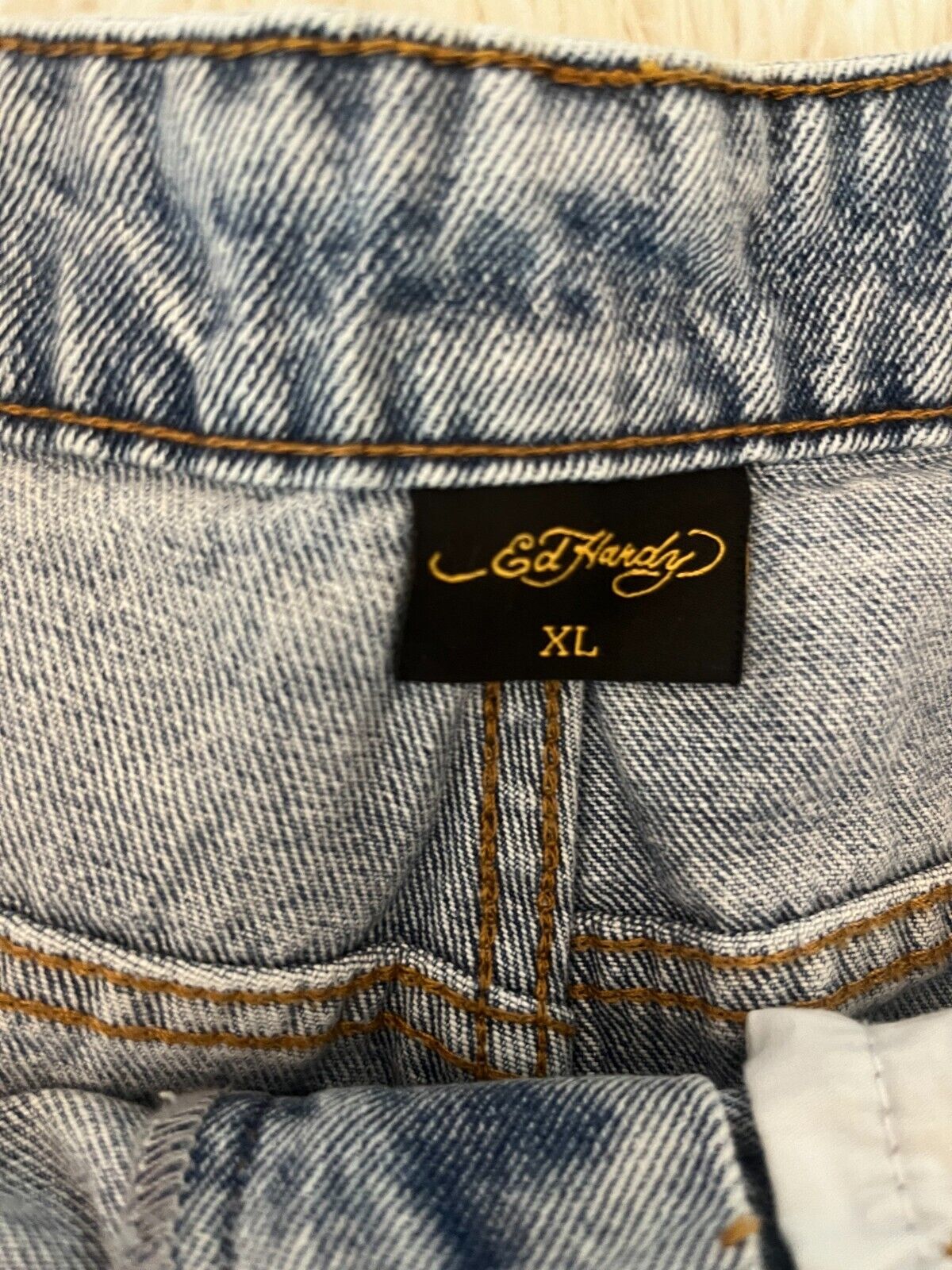 BNWT Ed Hardy Shorts Baggy Fit NYC Skull Denim Size Men XL Bleach Blue
