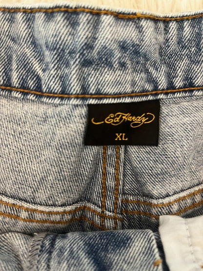 BNWT Ed Hardy Shorts Baggy Fit NYC Skull Denim Size Men XL Bleach Blue