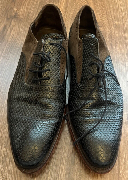 Floris Van Bommel Leather Shoes Oxford Snake Skin Loafer Navy Brown Size Men 9