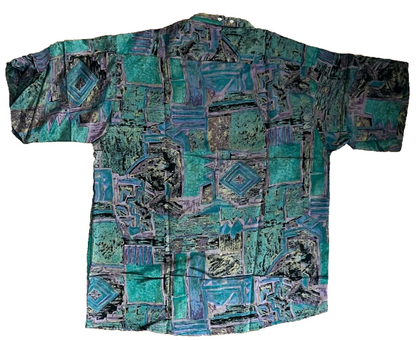 Vintage Christian Dior 70s Button Up Short Sleeve Shirt Silk Seide Men Size XL