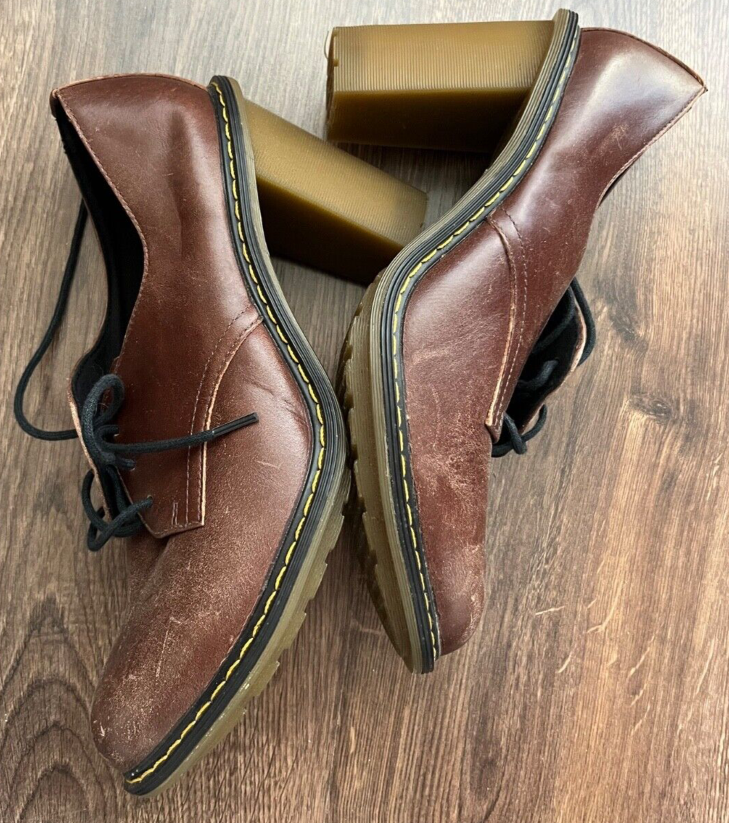 Dr Martens Jinelle Brown Leather Chunky Heel Platform Shoes Women Size 41