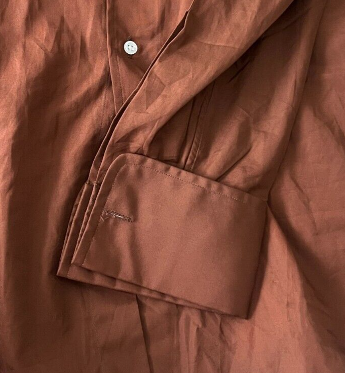 Christian Dior Button Up Long Sleeve Shirt Brown Solid Cotton Men Size 16.5 - 34