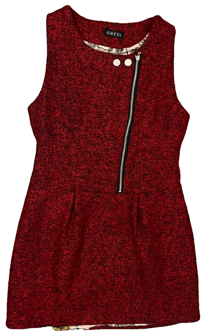 RARE Gucci Tweed Dress Mini Blood Red Sleeveless Women CHECK MEASUREMENTS