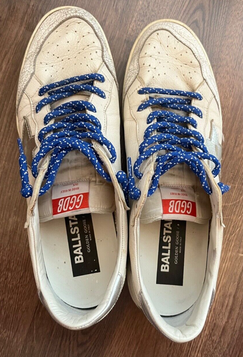 Limited Golden Goose Ballstar Sneakers Shoes Leather White Silver Size Men 45