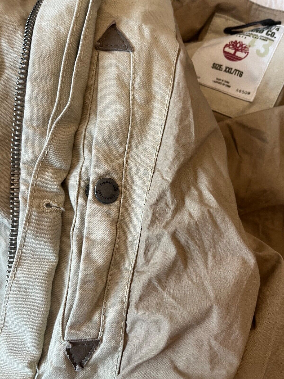 Timberland Jacket Cotton Linen Full Zip Beige Coat Men Size XXL