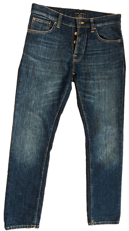 Nudie Jeans Blue Mens 31x30 Slim Fit Stretch Organic Raw Cotton Denim Grim Trim