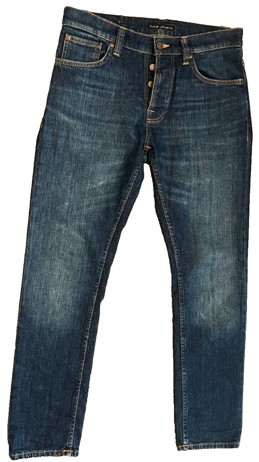 Nudie Jeans Blue Mens 31x30 Slim Fit Stretch Organic Raw Cotton Denim Grim Trim
