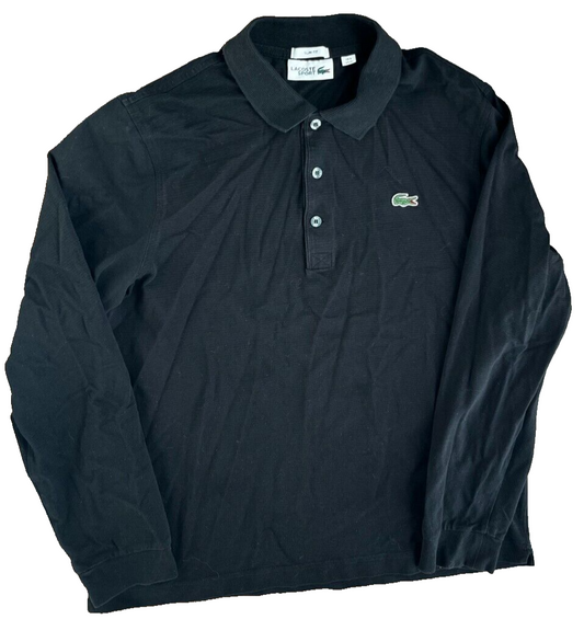 Lacoste Sport Polo Shirt Black Long Sleeve Cotton Men Size XL Slim Fit