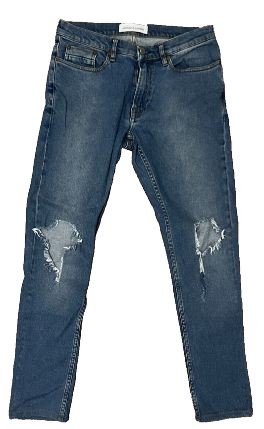 Samsoe Kobenhaven Blue Ripped Jeans Style Stefan Jean Men Pants Vaqueros