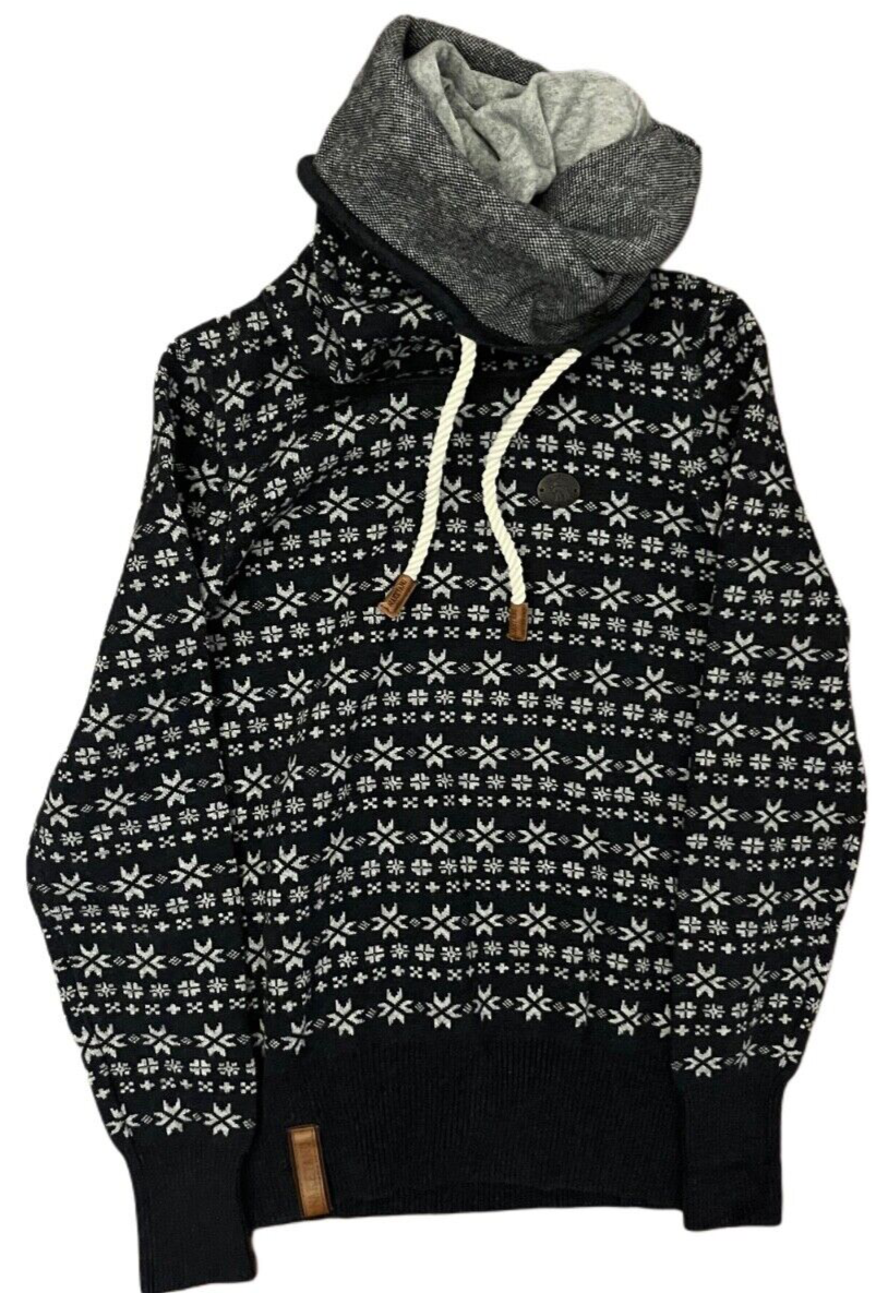 Naketano Sweater Pullover All Over Print Winter Snow Flakes Women Size M