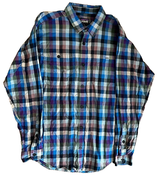 Patagonia Button Up Shirt Check Multi Color Organic Cotton Men Size M