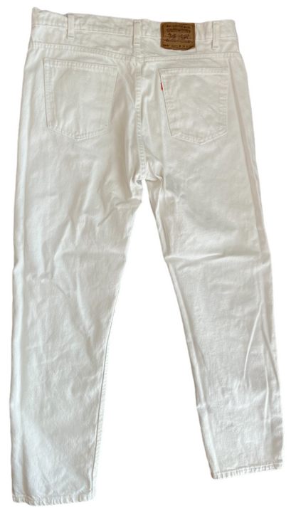 Vintage Levis 505 White Jeans Mens 38x32 Slim Fit Straight Leg Denim Orange Tab