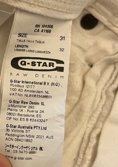 G Star Raw 3301 Jack Pant Jeans Denim White Cotton Trousers Size Men 31