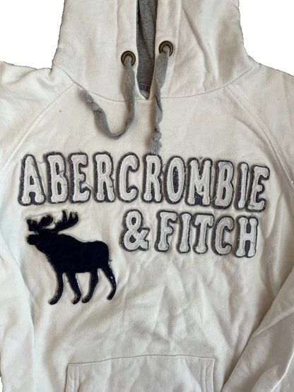 Abercrombie Fitch Hoodie White Big Embroidery Cotton Size Men L Tight Fit