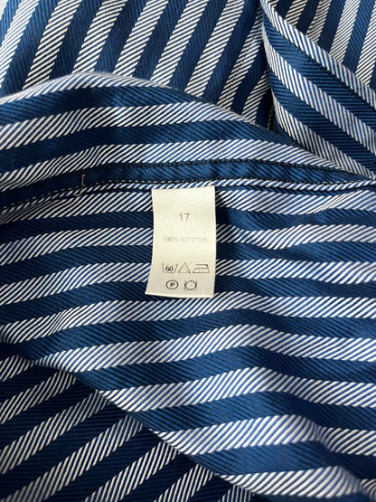 Yves Saint Laurent Button Up Long Sleeve Shirt Blue Striped Cotton Men Size 17R