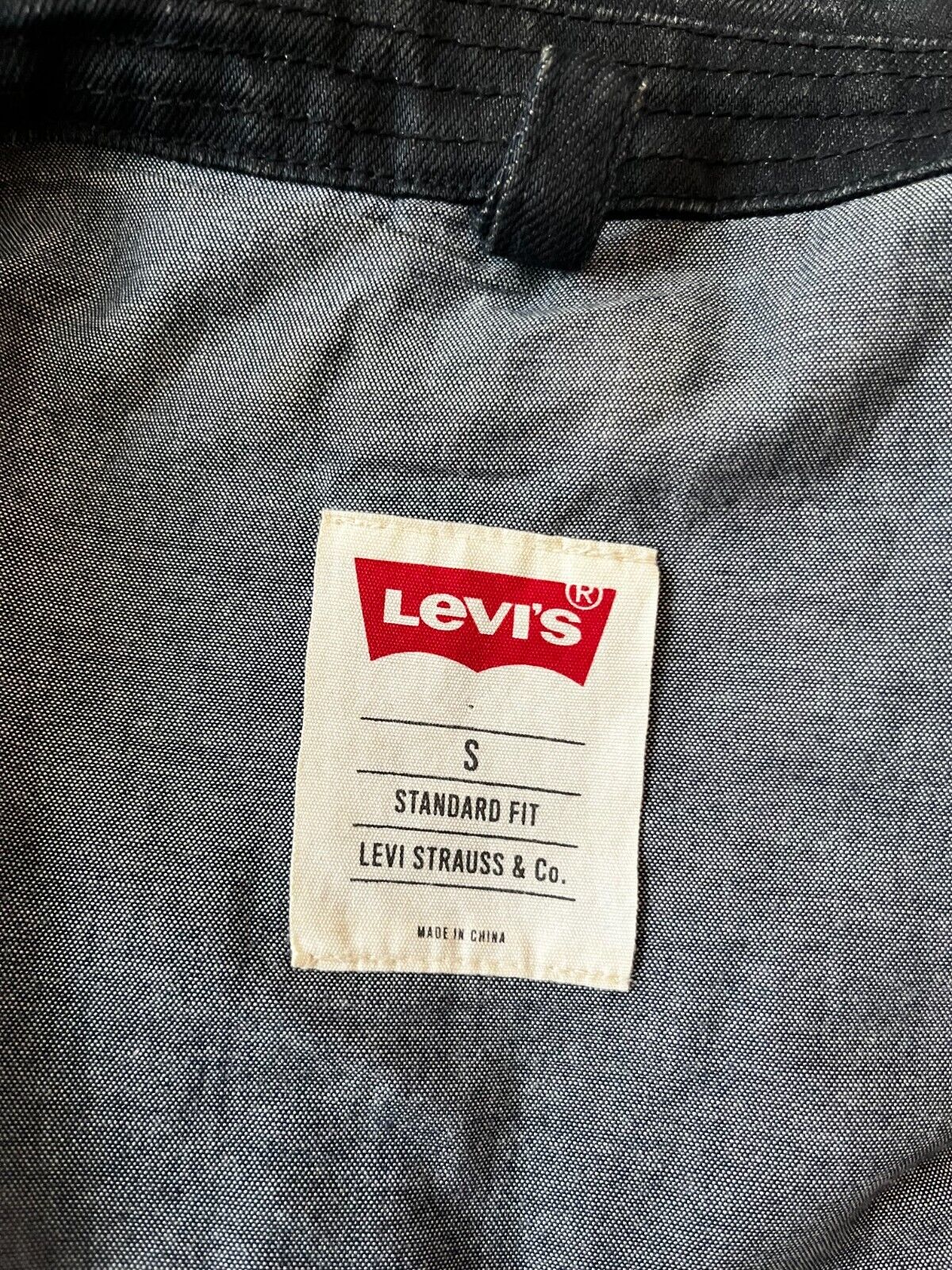 Levis Denim Long Jacket Military Waxed Dark Wash Pockets Size Men S