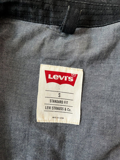Levis Denim Long Jacket Military Waxed Dark Wash Pockets Size Men S